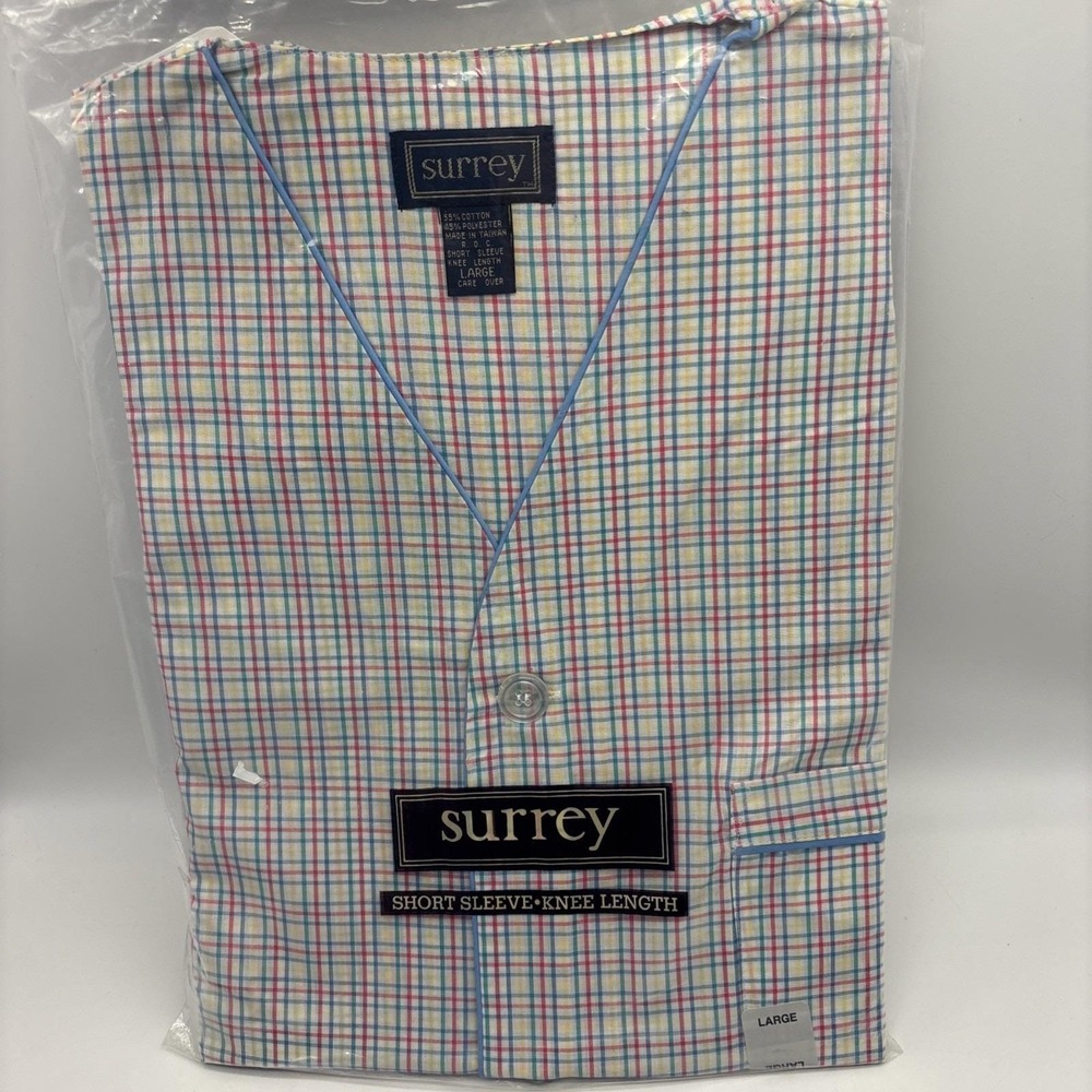New Old Stock Surrey Pajamas Mens Size L Short Sleeve Knee Length PJs 1990s